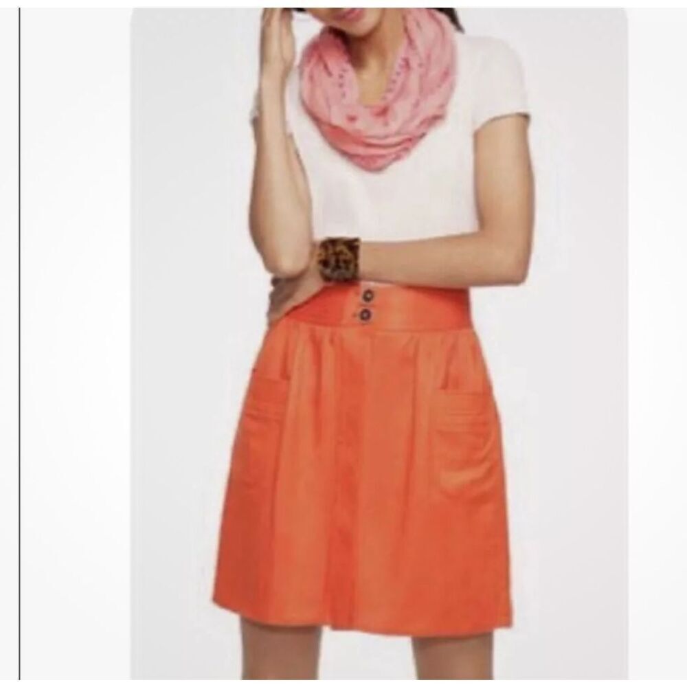 J. Crew Women's Dorrie Skirt Linen Blend A-Line Pockets Buttons Orange Size 0